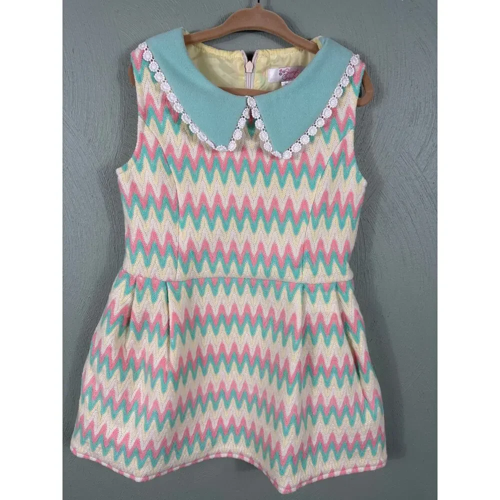 Sweet Charlotte Kids Girl's Size 5 Colorful Pink Cute Geometric Print Mini Dress